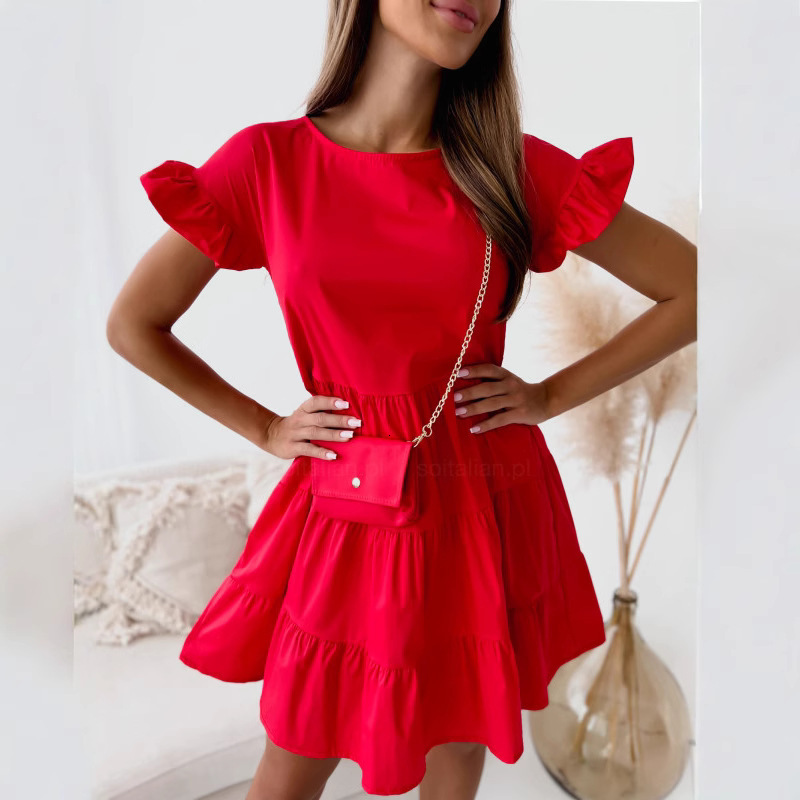 2022 Summer loose flare sleeve round neck irregular hem dress
