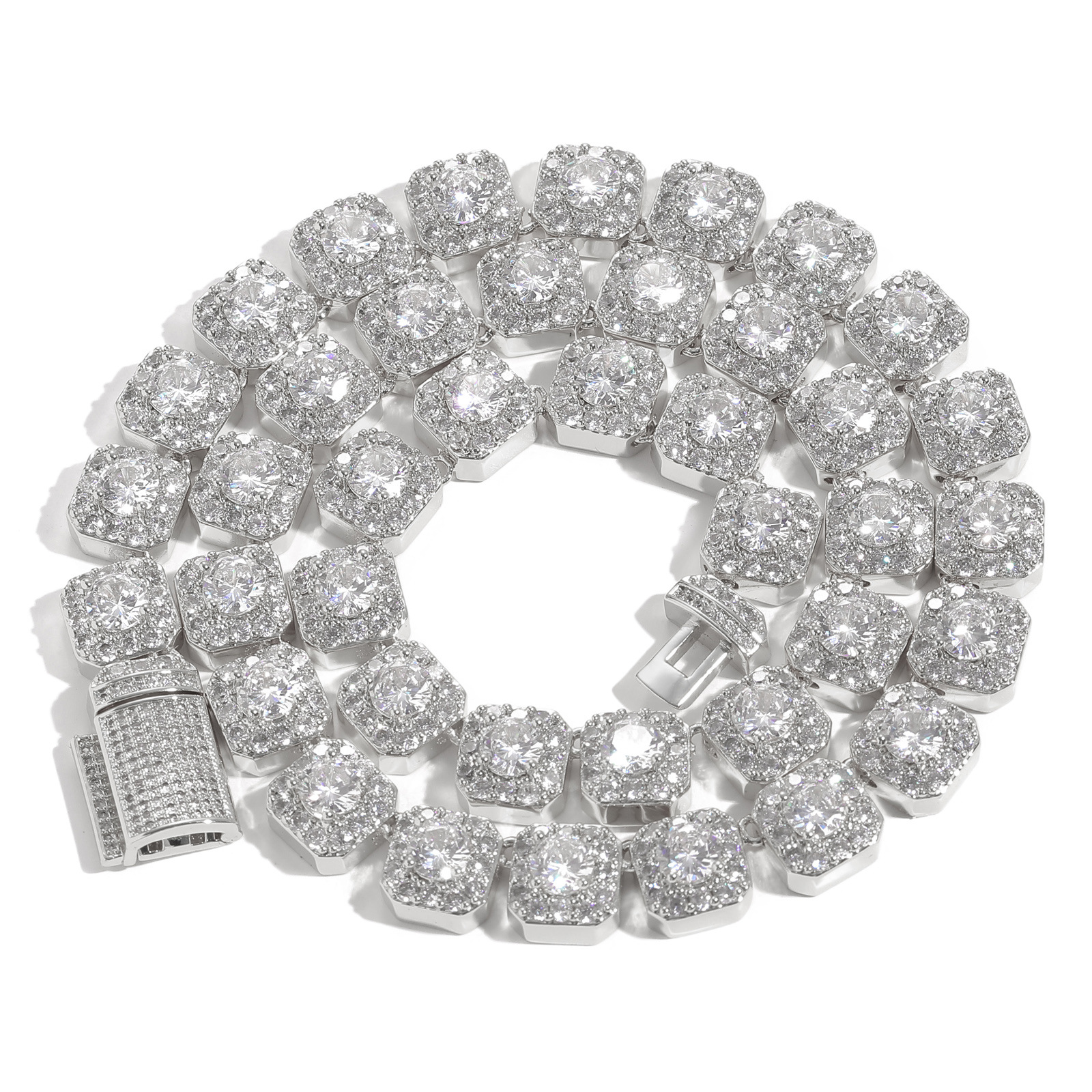 Fashion luxury hip-hop necklace, 10mm rock candy chain Mosan stone flip necklace, trendy man necklace, fashion accessories are delivered free of charg