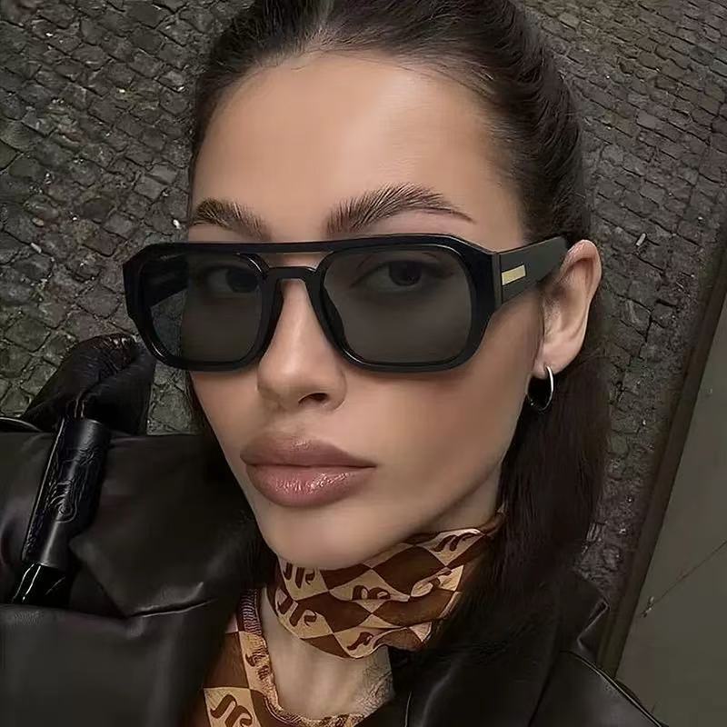 New Fashionable Square Double-Bridge Pilot Sunglasses for Women European & American High-End Style Trendy Cross-Border Versatile Influencer Sunglasses