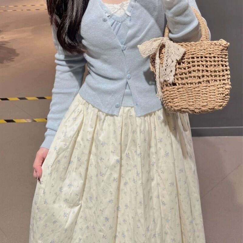 New Korean Forest Style Small Fresh Floral For Summer 2025, Versatile Fashionable, Short And High Waisted A-Line Skirt