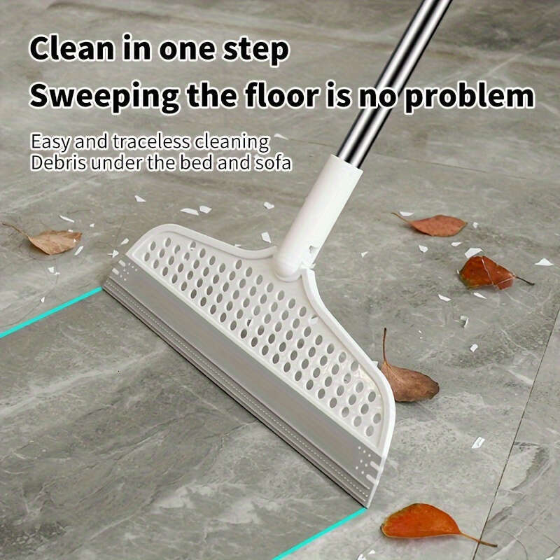 Multi-Surface Squeegee Household Cleaning, Integrated Sweeping and Scraping Function, Rotating Brush Head, Pet Hair Remover, for Living Room, Bedroom,