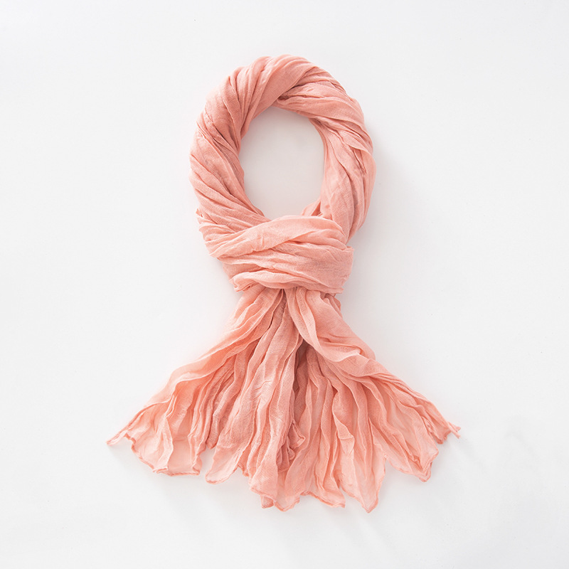 K502 Solid color autumn and winter new foreign trade twist scarf wholesale natural wrinkle pure linen scarf cotton and linen scarf female shawl
