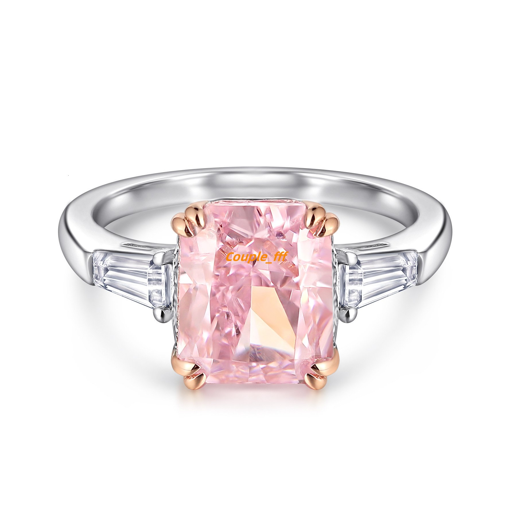 Three-Stone Wedding Ring Pink Color Radiant Cut 4ct VVS Moissanite Ring S925 Sterling Silver Fine Jewelry Rings