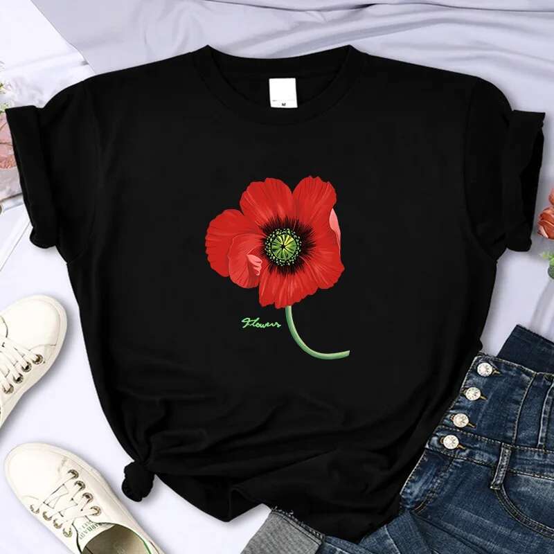 Brand Flower For Women's High-Quality Summer Printing T-shirt 100% Cotton Casual Oversized Y2k Personality Sleeve O-neck