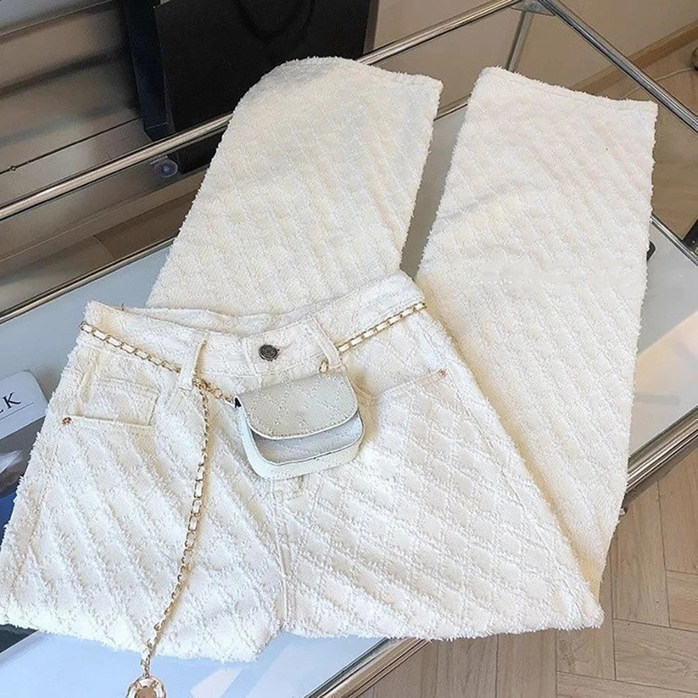 White plain straight loose pants womens spring and autumn fashion jeans high waist wide leg full set mens jeans 250422