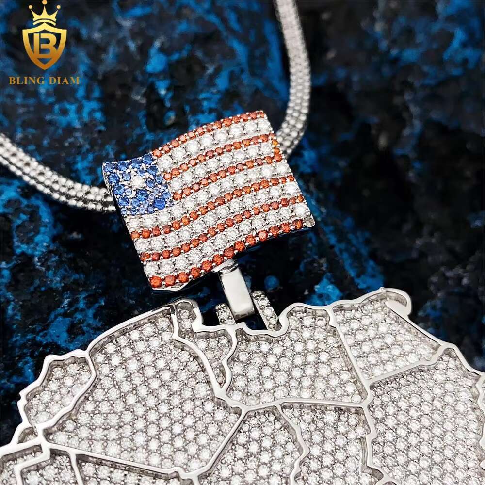 Wholesale United States Map Necklace Diamond Moissanite Initial Pendant 925 Sterling Silver Charm Jewelry Ready to Ship