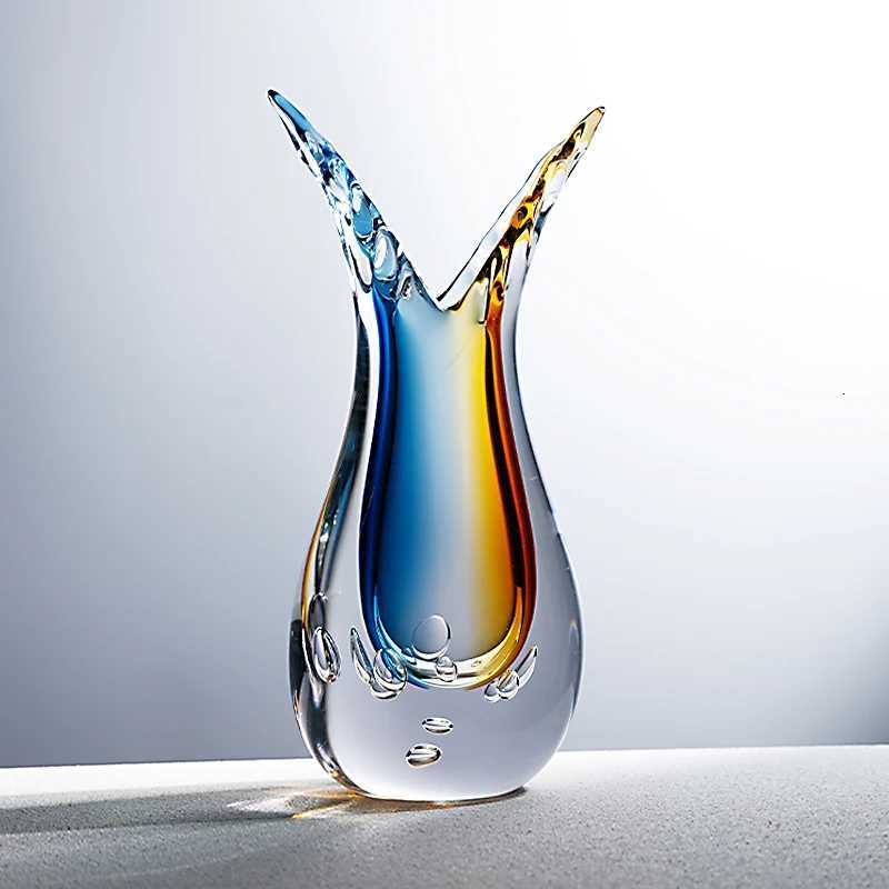 Light luxury creative glass vase living room entrance decoration water-grown flower art vase home decoration C251124