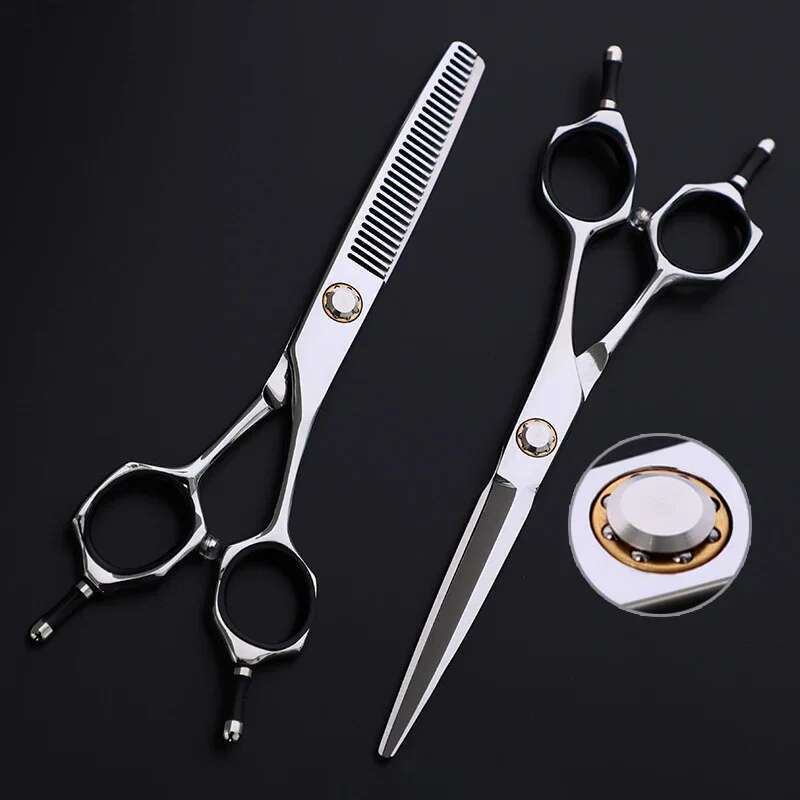 6.0 Inch Japan 440C Steel Bearing Barber Shop Professional Straight Cutting Thinning Haircut Scissors Set