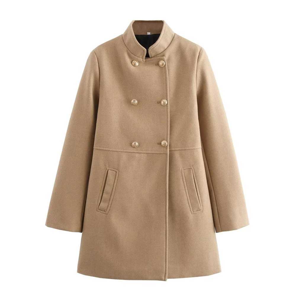 Womens Stand up Collar Double breasted Coat Pocket Decoration Autumn/Winter New Womens Clothing J251124