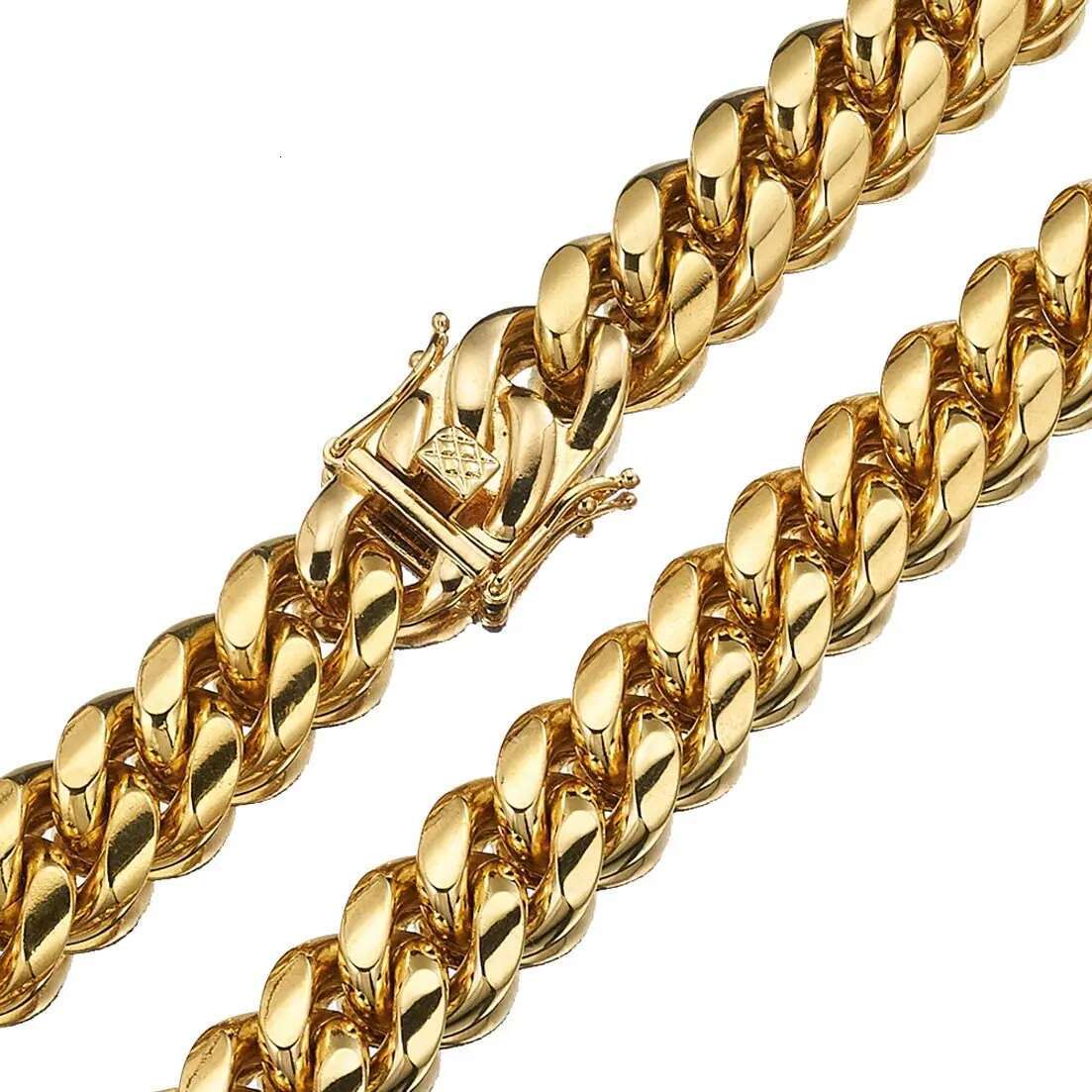 Granny Chic High Polished Gold Color 316L Stainless Steel Curb Cuban Link Chain Necklace or Bracelet Jewelry Gift for Men Women