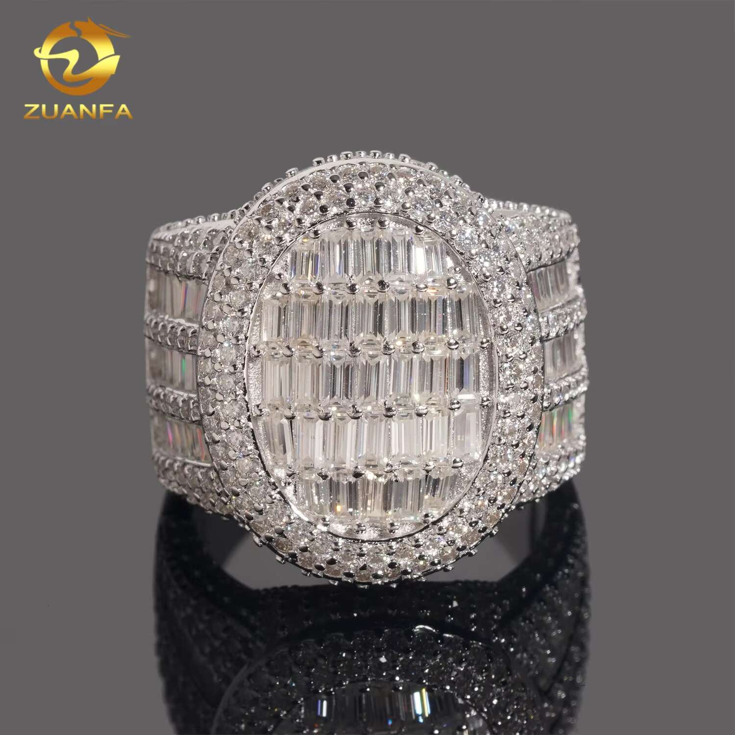 Iced Out Men Diamond Ring 925 Silver Moissanite Baguette Cut Design Luxury Men Hip Hop Ring