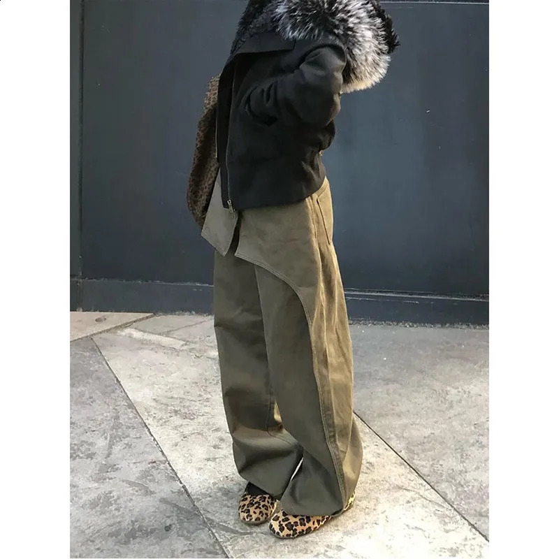 Green Spring 2025 Blue Jeans Y2K Retro High Waist Straight Street Pants Loose Wide Leg 250417