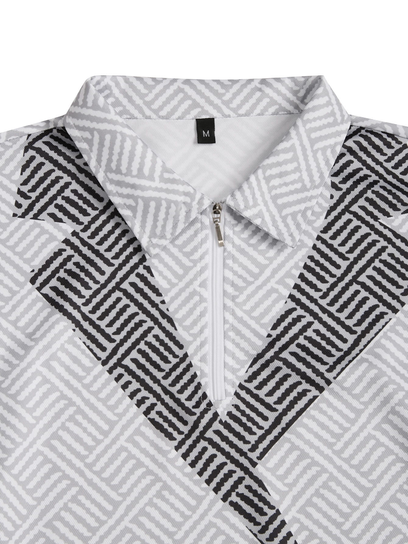 Men's Tropical Printed Casual Set - Black Short Sleeve Zipper Shirt and White Pocket Shorts, Polyester, Machine Washable