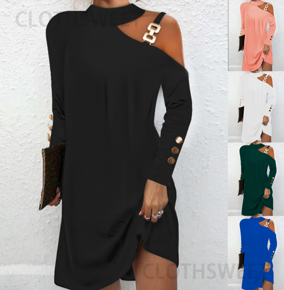 2023 Autumn Simple Metal Button Hanging Neck Button Dress for Women
