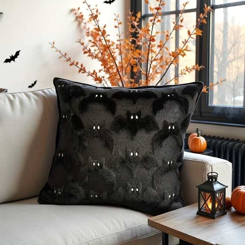 1pc 3D black bat plush throw pillow cover gothic dark spooky witch halloween decorative cushion cover no pillow core G251124