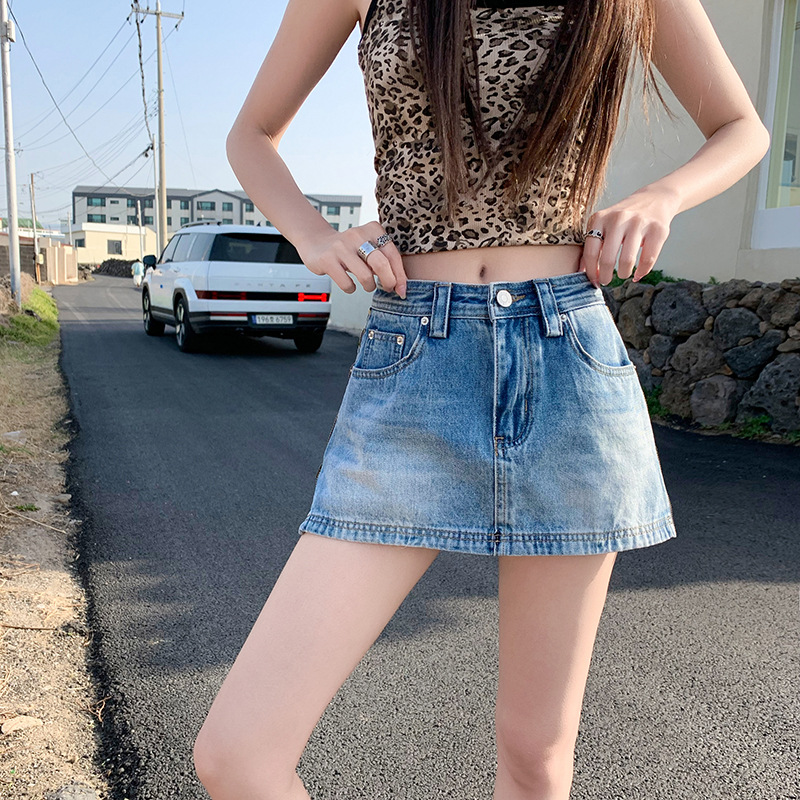 LW4200 Master quality retro denim skirt for women 2025 summer new style high waist slimming outer wear anti-exposure