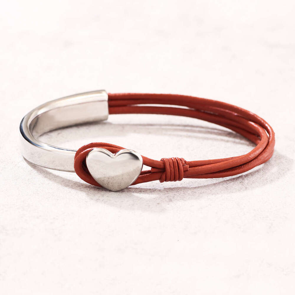 Hot selling Bohemian style with rope, heart-shaped simple sier leather bracelet, PU patchwork bracelet
