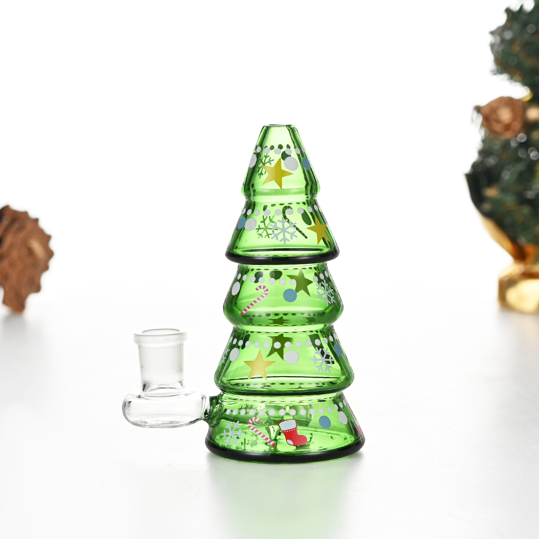 christmas trees Hookahs Glow at night Glass Bong Recycler Smoking Water Pipe Dab Rig 4.92 inch Height with 14mm Joint
