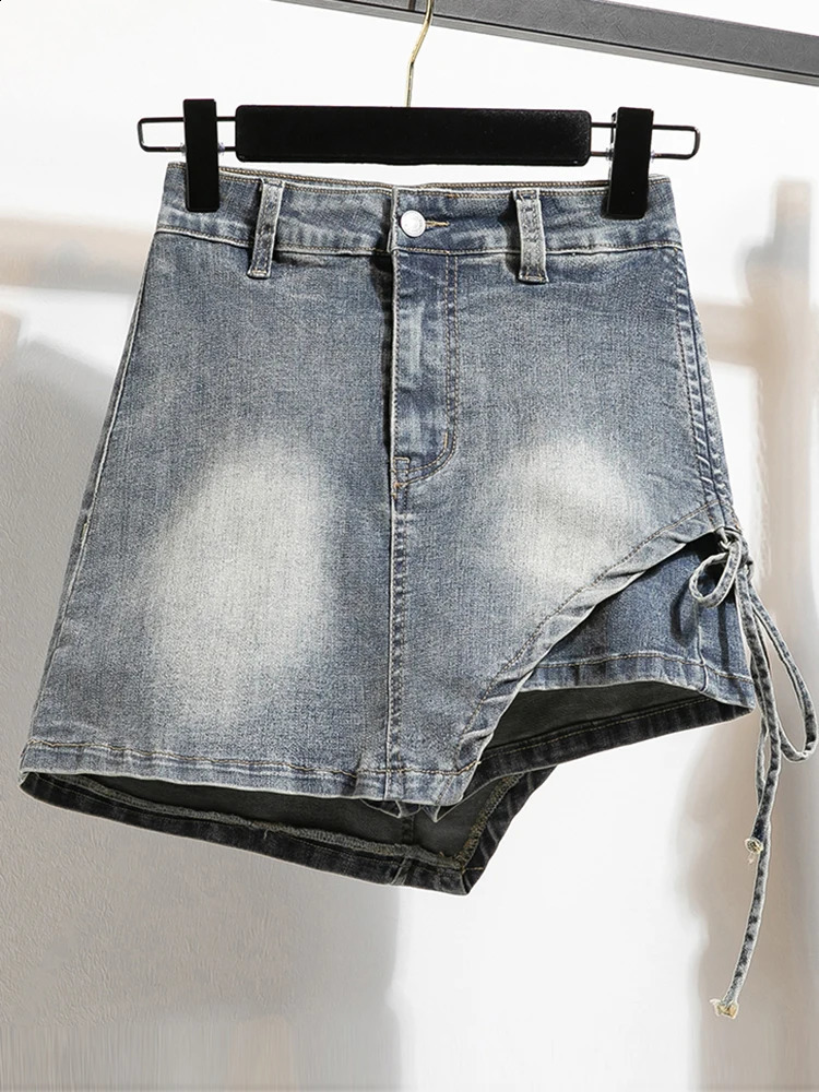 Womens denim skirt 2024 summer high waisted mini blue jeans lined with Korean fashion 250417
