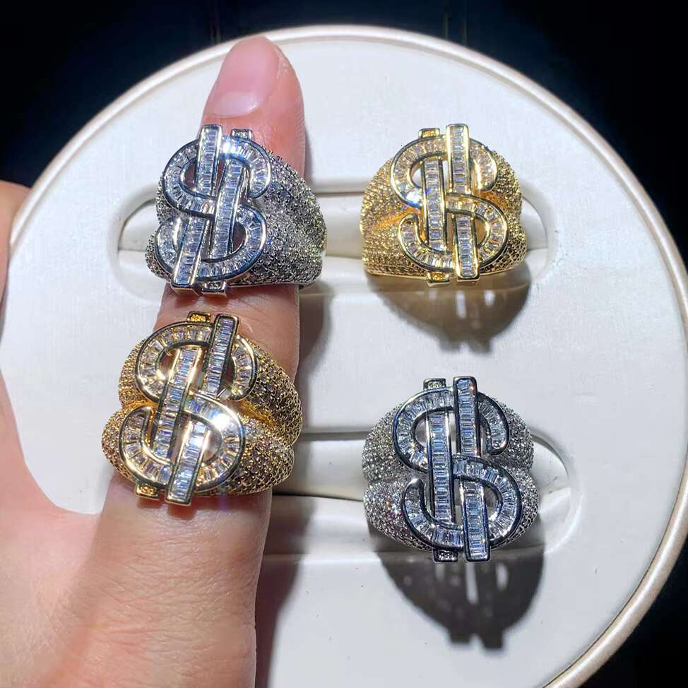Hip Hop Iced Out Bling Men Jewelry 5A Cubic Zirconia Cz Dollar Sign Ring Size 8 9 10 11