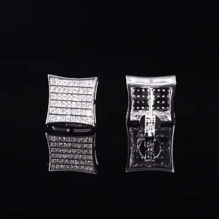 Wholesale Price square Earrings Micro Setting Vvs Moissanite S925 Silver Gold Plated Custom Earrings Stud Fast Ship