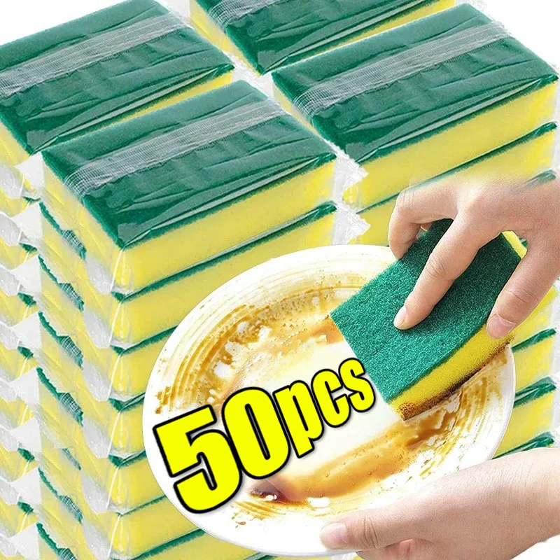 50PCS/set Kitchen Dishwashing Sponge Soft Absorbent Clean Rub Pot Rust Scouring Pad Removing Kits Household Cleaning Brush Sponge