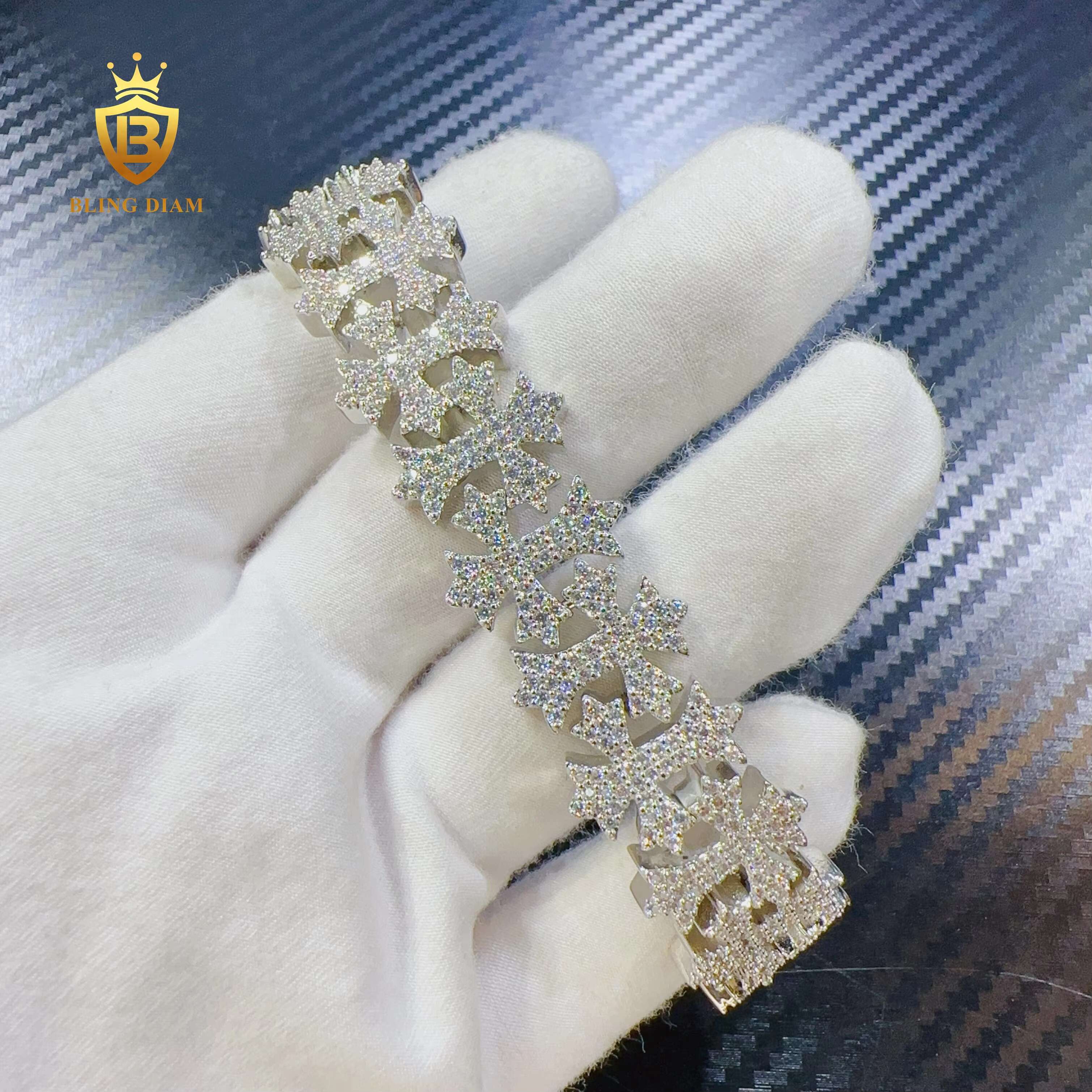 Blingdiam Jewelry Custom Hip Hop 16mm VVS Moissanite Bangle Fashion Cross Design Bracelet for Men Women