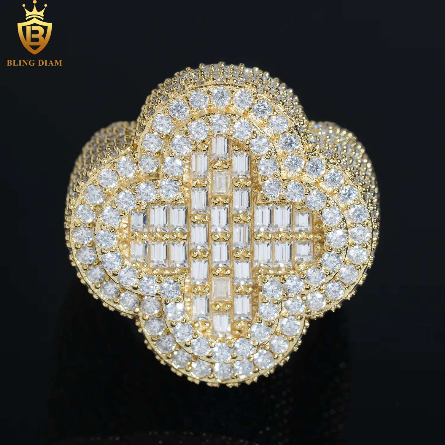 Hip Hop Jewelry 925 Sterling Silver Gold Plated Men Cuban Clover Rings Vvs Moissanite Iced Out Pass Diamond Tester