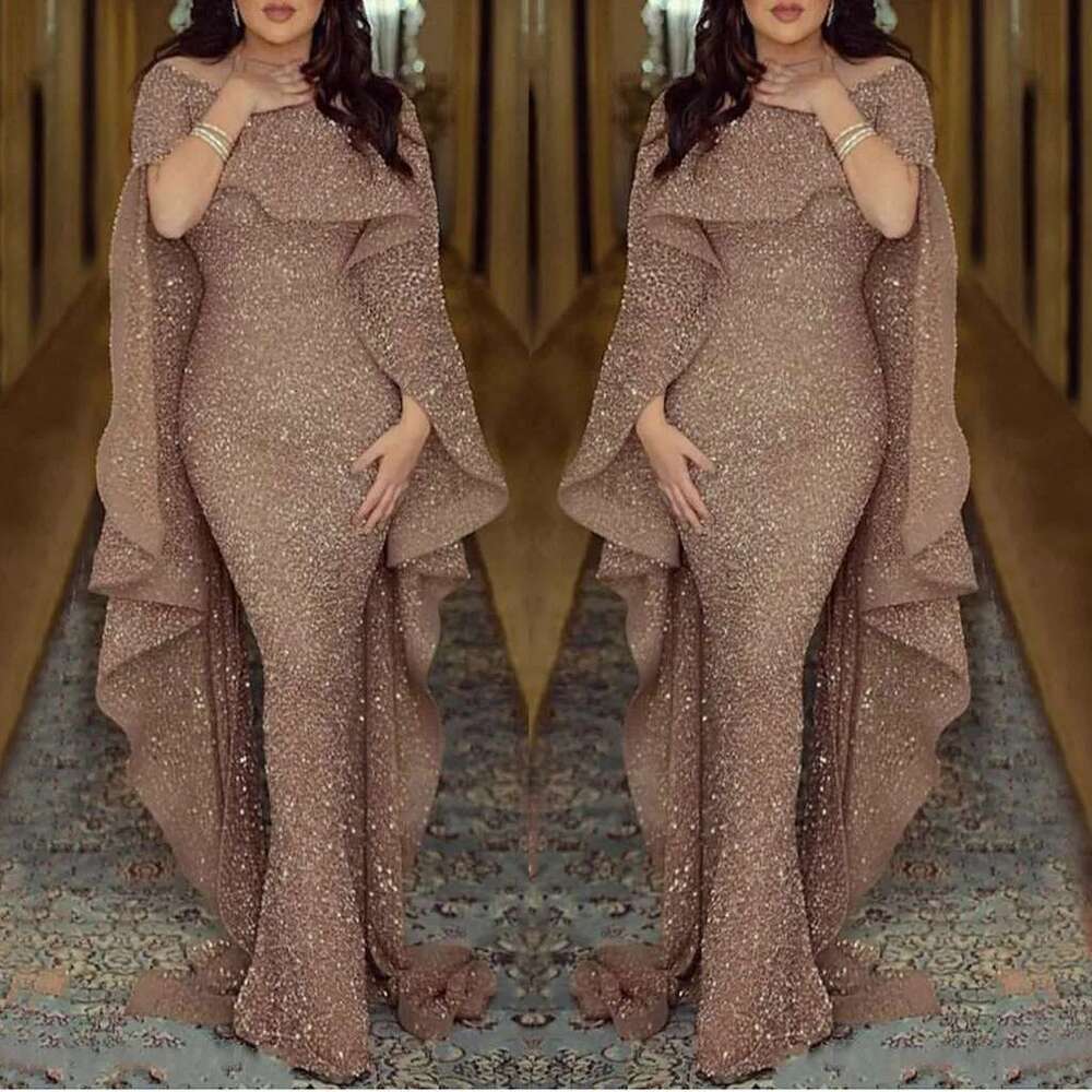 Designer Clothes Women's Sexy Solid Color Short Sleeve Sling Sequin Long Full Dress With Cloak Ropa De Vestidos Para Mujer Elegant Dresses