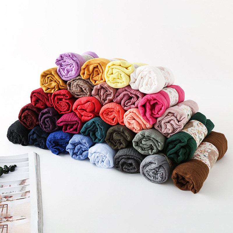 K670 Wholesale Hangzhou silk scarf women's light long scarf spring, summer, autumn and winter chiffon wrinkled royal blue warm large scarf shawl