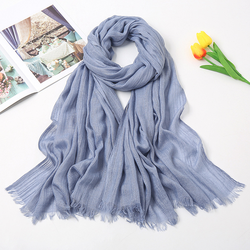 K836 Pure color linen scarf for women Spring and summer new cotton and linen candy monochrome warm gauze scarf travel sunscreen shawl gift