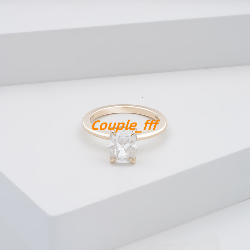 Classic 4 Claw Prongs 14K Yellow Gold 7*9mm Elongated Old European Cut DEF Moissanite Solitaire Ring