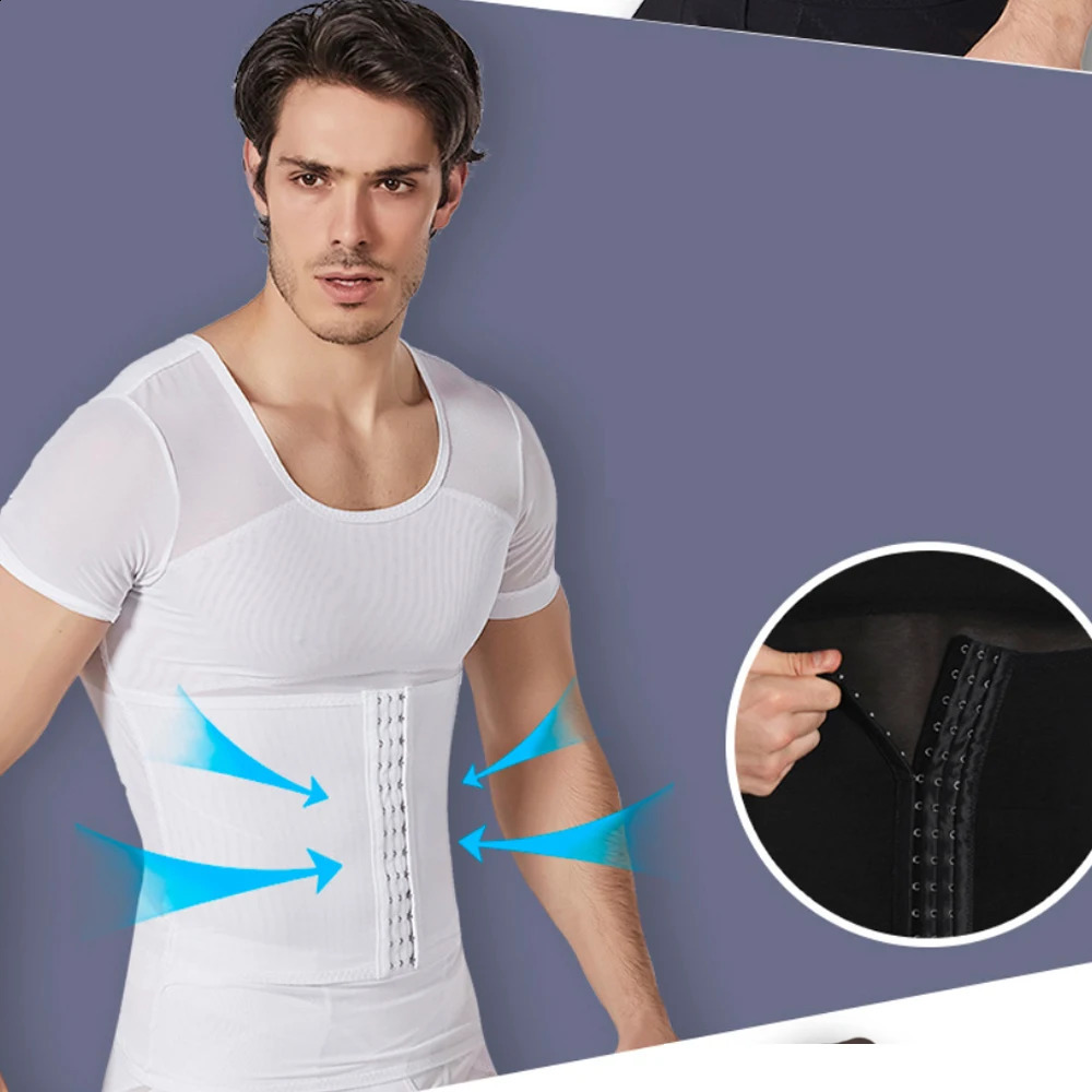 Men Shapewear T-Shirt Tummy Cotrol Tight Slimming Body Shaper Shirt for Abdomen Control 250424