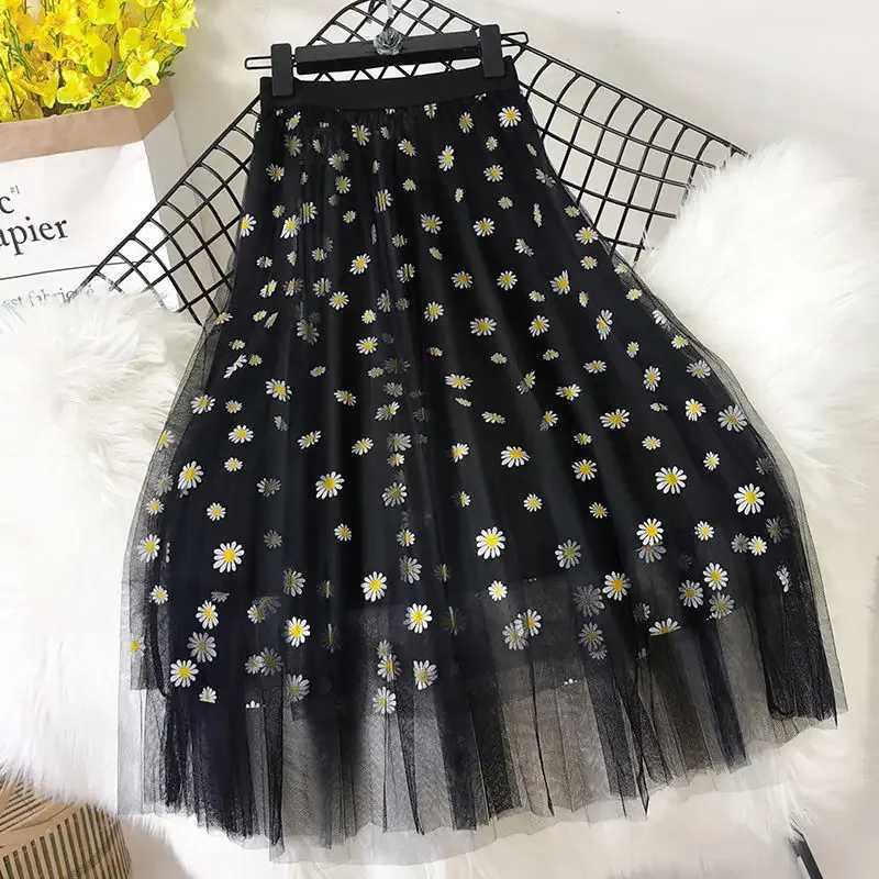 Skirts Women Tender Sweet Korean Style Printed Lady Mesh Ins Classy All match College Elegant and Popular Cute Girl Fashion Charm M250424