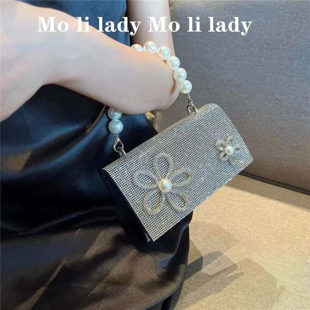 Designer Bag 2025 High Quality Glitter Shiny Rhinestone Women Handbag Fashion Pearl Beading Evening Wedding Party Clutch Purse Crossbody Bag Luxury Ba