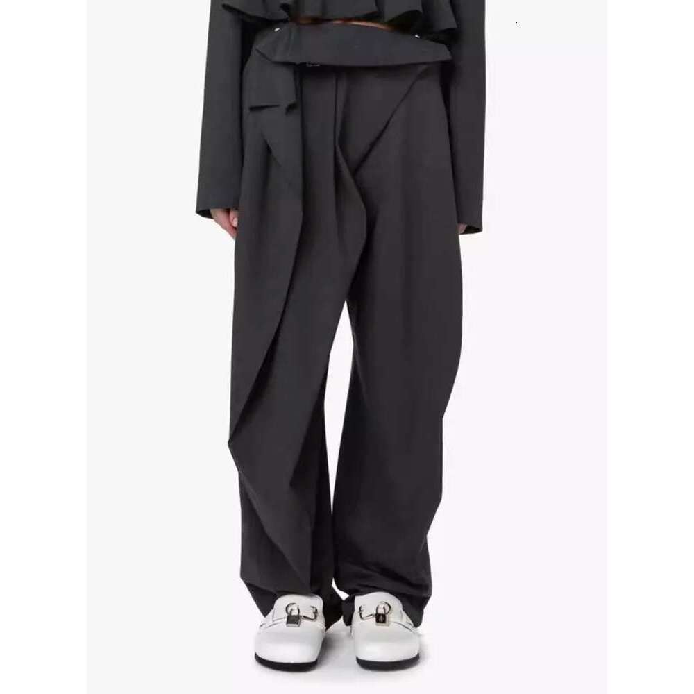 BJTZ Lotus Leaf Lace Hem Short Suit+Buckle Waistband Design Sense Haren Casual Pants For Women 2025 Spring Two Piece Set