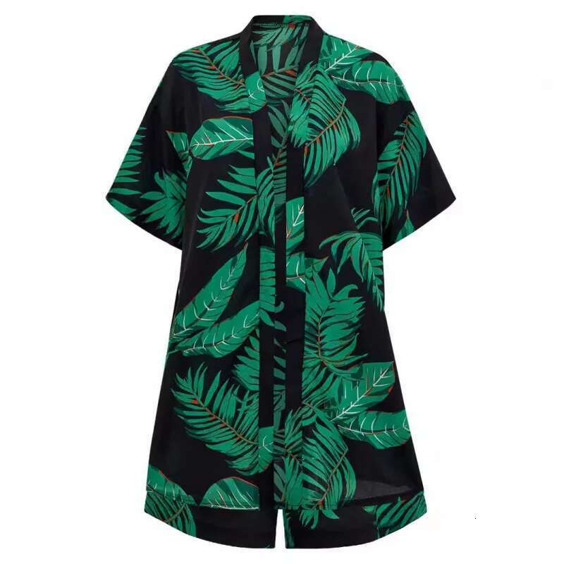 Summer New Women's Fashion Printed Casual Vacation Style Cardigan And Shorts Set