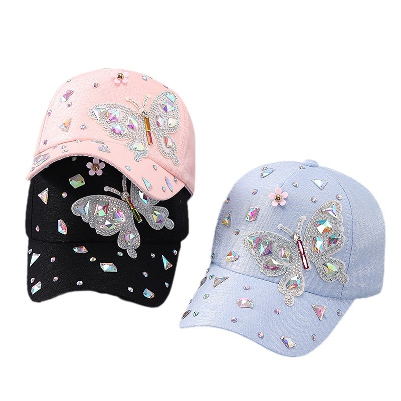 Womens Baseball Cap with Colorful Glass Rhinestones and Butterfly Sequins Sunshade Visor Cap Y2K designer beanie bonnet spring and autumn hat luxe men - view 7