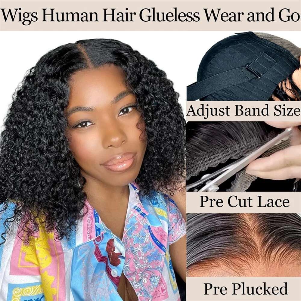 X Put On And Go Glueless Bob Human Hair For Women Kinky Curly Front Wig Plucked Pre Cut Lace Ready To Wear Tote Bag Tote Bag