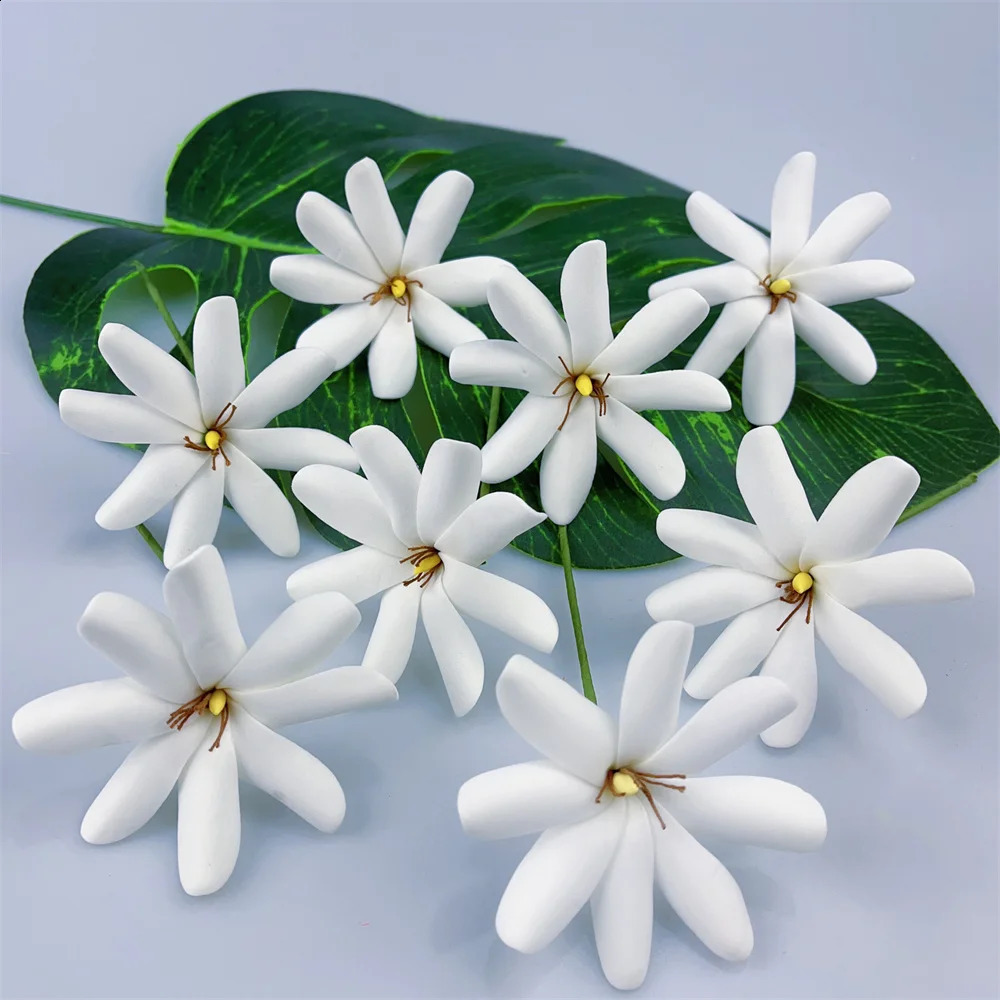 8CM Foam Tiare Flower Hair Pick Ear Flower Tahitian Gardenia Tropical Hawaii Hula Flowers Wedding Hair Accessories 10pcs/set 250420