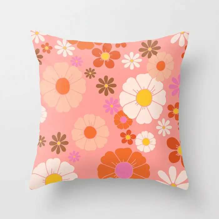 Nordic Modern Flower Pillow Combination Orange Plant Pillow Sofa Cushion Pillowcase Office Cushion Afternoon Nap Pillow G251124
