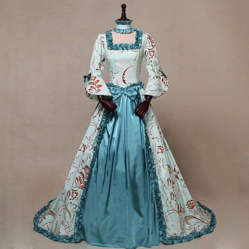Plus Size Medieval Victorian Party Princess Dress Queen Floor Cos Renaissance Vintage Printed Gown Robe Dresses For Lady