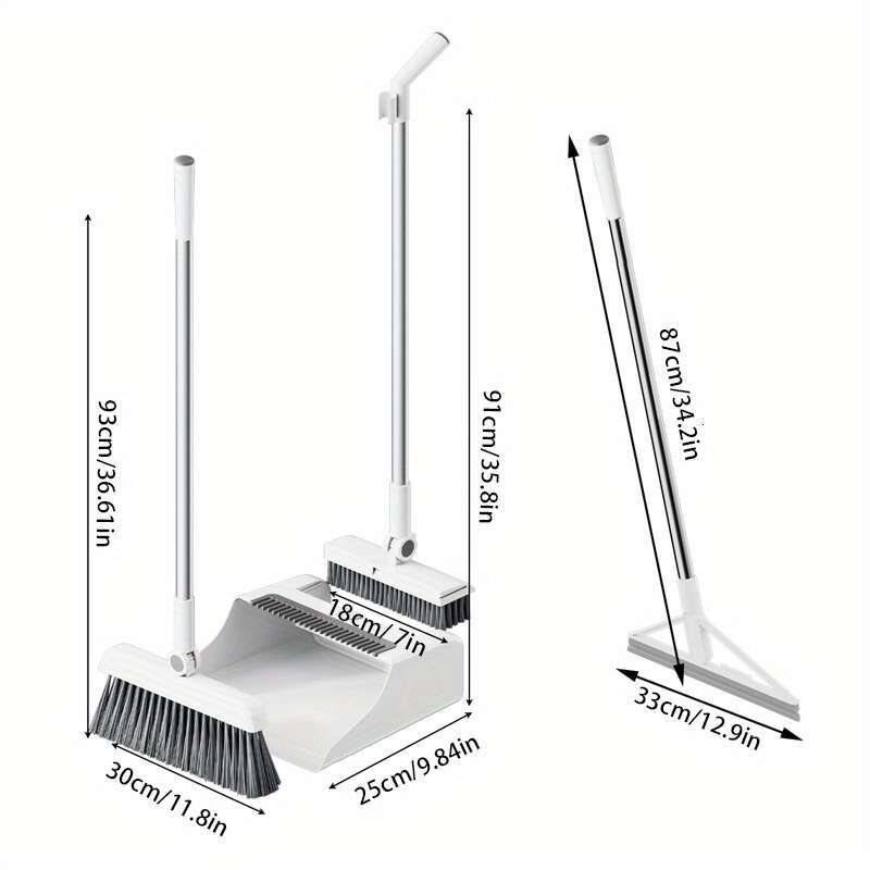 3/4-piece set, extended broom dustpan floor brush three-in-one combination set, silicone wiper is suitable for various household cleaning and hygiene