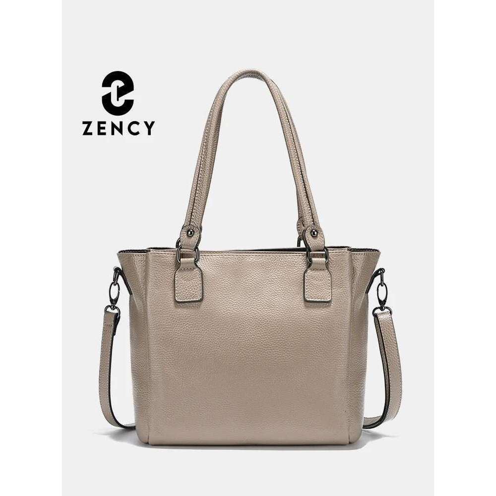 Designer Bag Zency Women Genuine Leather Bucket Shoulder Bags Multi Zipper Pockets Casual Handbags Crossbody Purses Ladies Tote Bag
