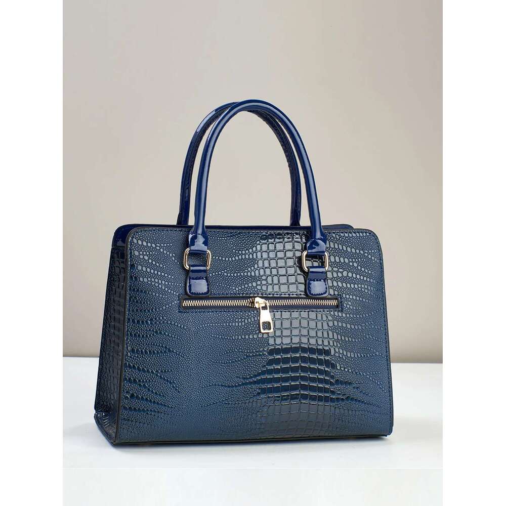 Luxury Designer Crocodile Pattern Handbag, Women Large Capacity Crossbody Bag, Fashion Glossy Satchel Purse