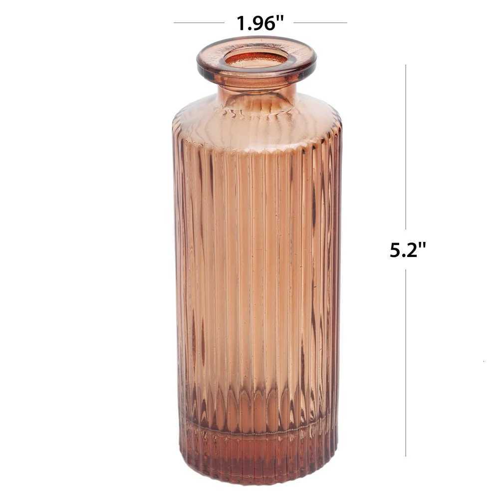 2 Pack Mini Ribbed Translucent Glass Tabletop Vase 52 Inch Indoor Floral Display Decorative Accent Home Decor C251124