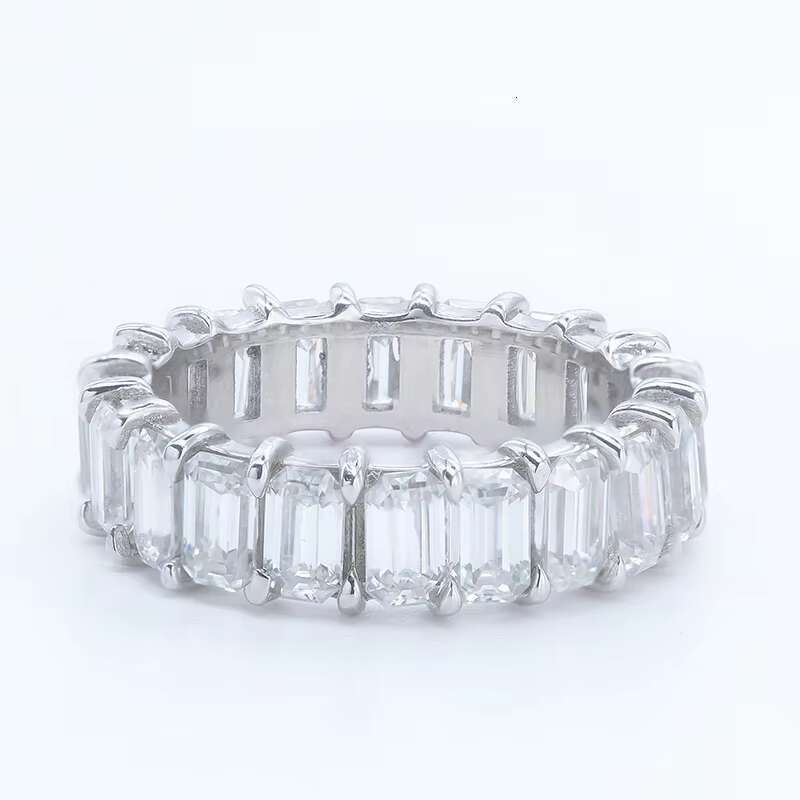 925 Sterling Silver 14k Gold Eternity Band Ring VVS GRA Certificate Moissanite Emerald Moissanite Hip Hop Ring