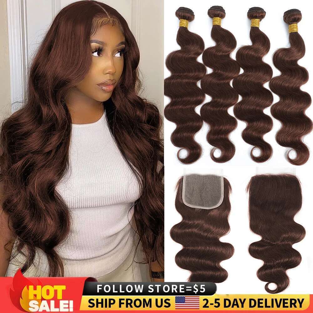 10A Brazilian With Body Wave Human With 4X4 Lace Closure Brown Blonde Colored 3/4 Bundles Hair Remy