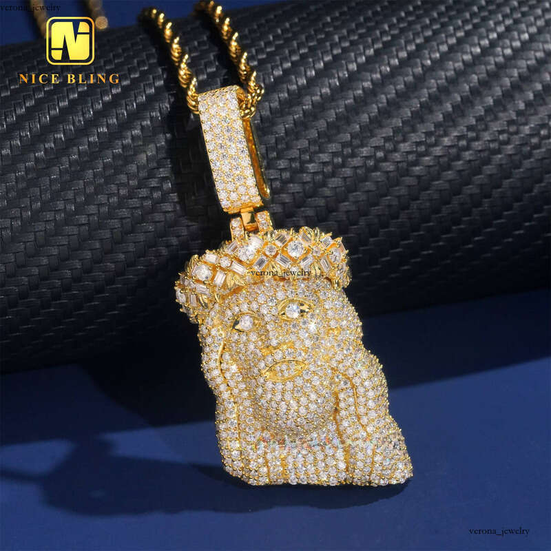 Ice out VVS Moissanite Full Iced Out Hui Shi Jesus Hip Hop 18k Gold Plated Custom Pendant 925 Silver Jewelry