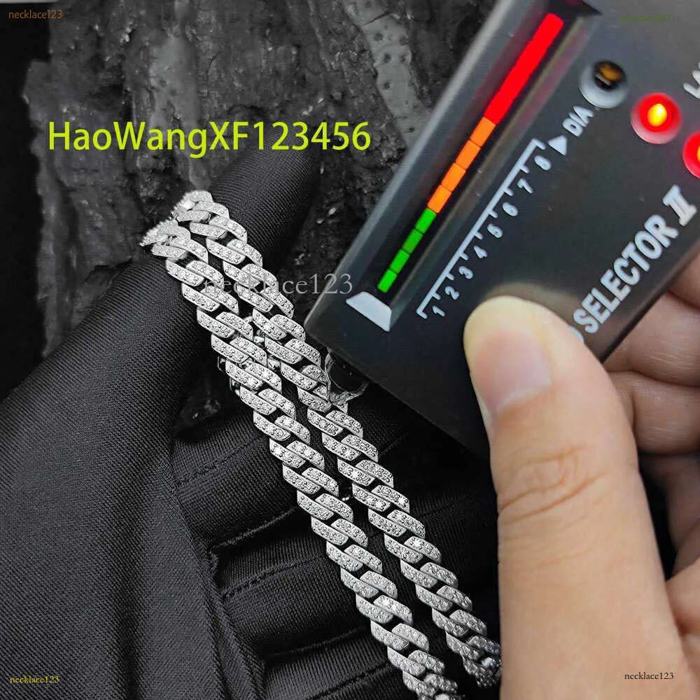 Nuoya Jewelry 8mm Prong Cuban k Chain Iced Out Pass Dia Tester VVS Moissanite Sterg Sier Necklace